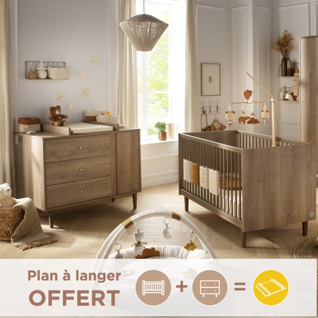 Chambre bébé, Lit évolutif et Commode à langer Couleur marron <span itemprop=