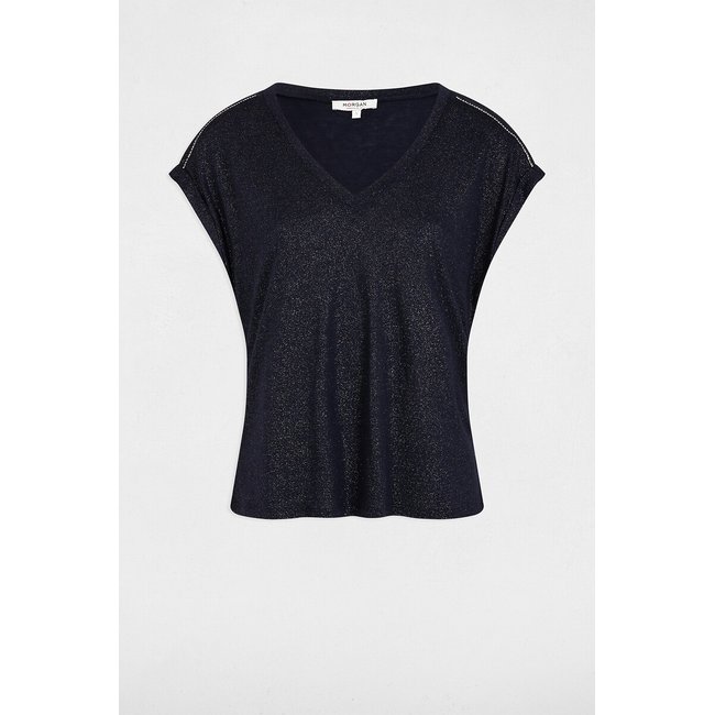 Camiseta de manga corta con strass en los hombros - MORGAN