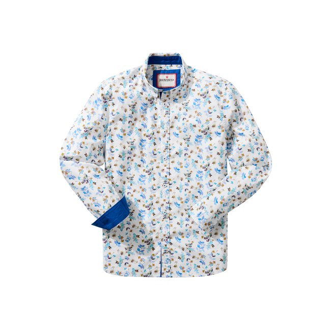 Chemise à manches longues imprimé feuillage bleu <span itemprop=