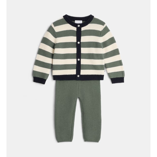 Ensemble droit tennessy en maille de coton et laine écru et multicolore <span itemprop=