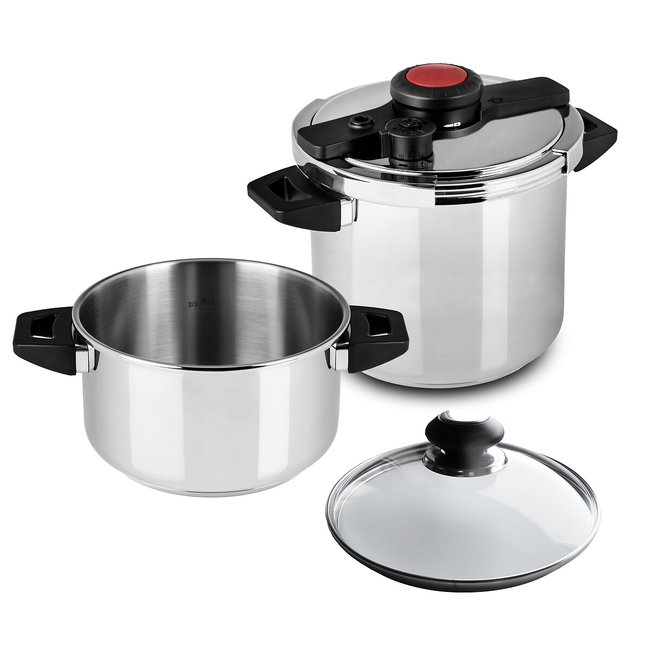 Panela de pressão Startwist 6+10L com tampa de vidro, SILAMPOS inox <span itemprop=