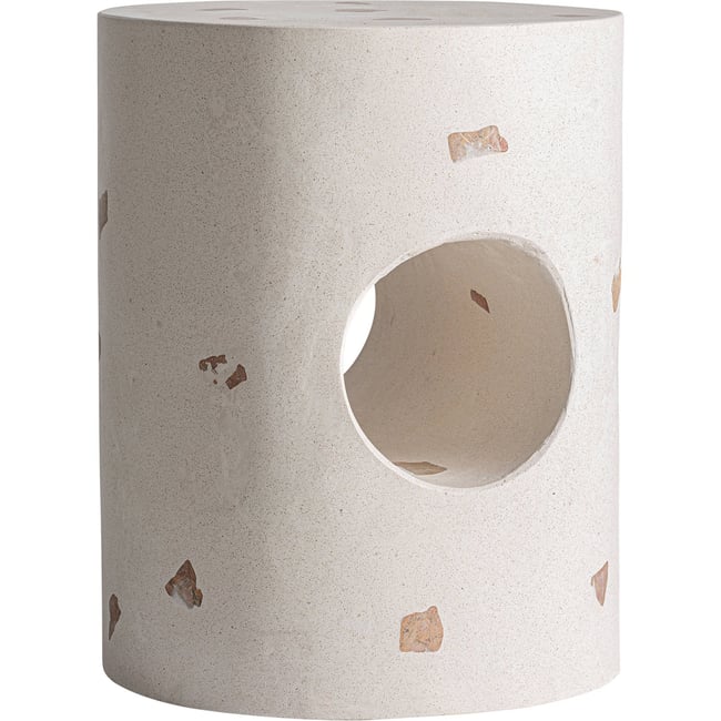Table d'appoint cylindrique en terrazzo Couleur blanc cassé <span itemprop=
