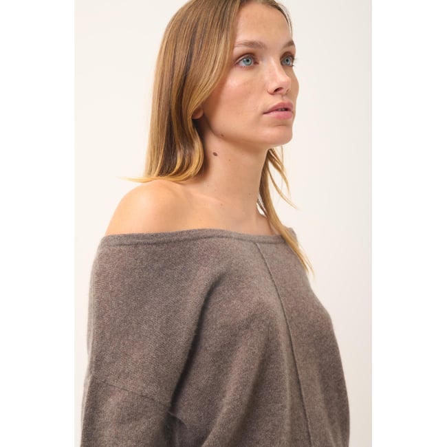 Pull Col Rond Taupe Chiné Karen marron <span itemprop=