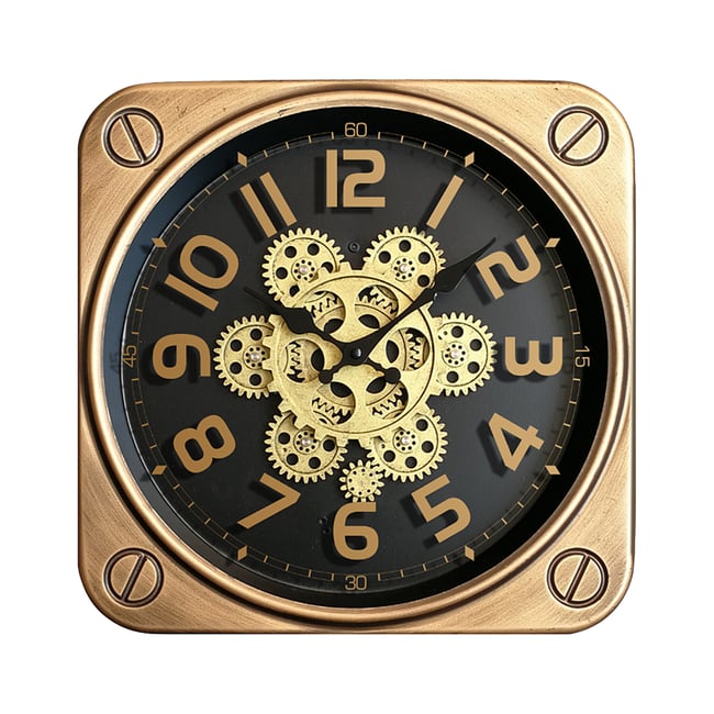 Horloge carrée à mécanismes métal 35cm Couleur or <span itemprop=