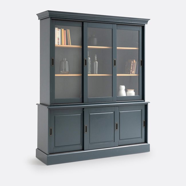 Vaisselier 6 portes, en pin massif et MDF, POIRET Couleur bleu de prusse <span itemprop=