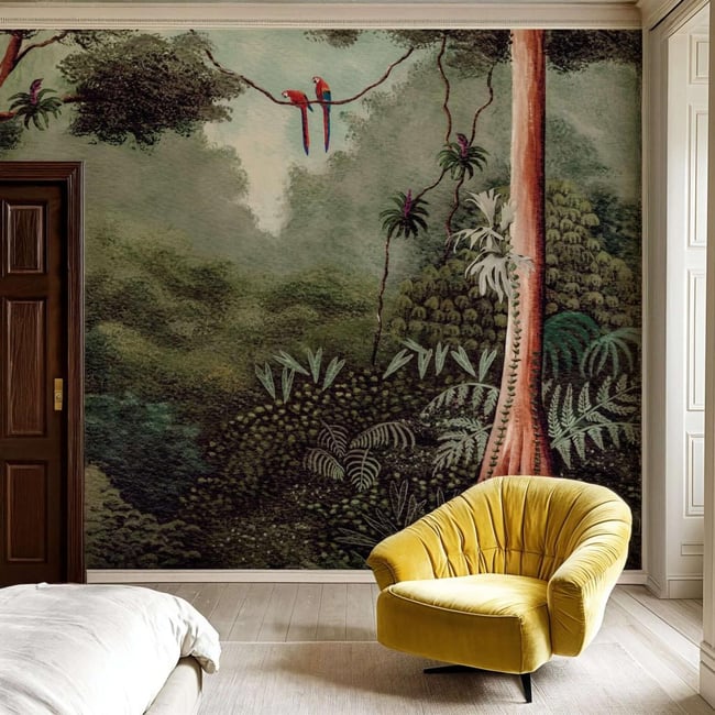 Papier peint panoramique et jungle de la forêt amazonienne avec léopard - 425x260 cm (l x h) - LA TOUCHE ORIGINALE