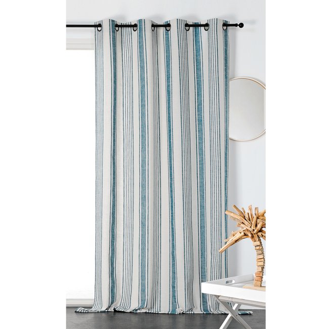 Rideau tamisant  - Effet rayures d'antan vert emeraude <span itemprop=