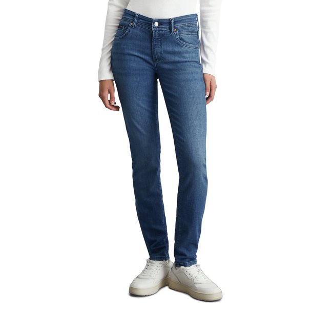 Jeans modèle Alva slim en mélange de coton organique et de viscose bleu <span itemprop=