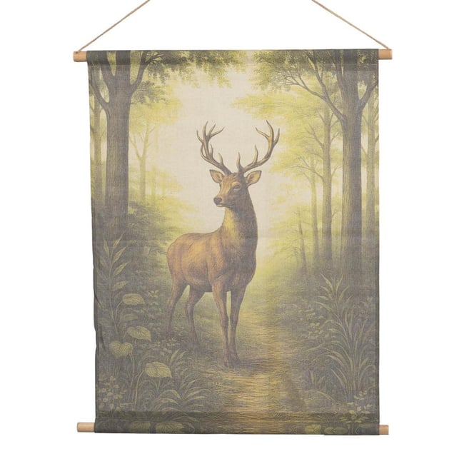 Toile kakemono cerf dans les bois 75x97 cm Couleur crème / ivoire <span itemprop=