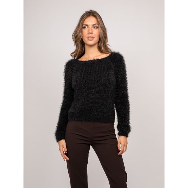 Pull Court En Maille Poilue Encolure Dégagée Kynaelle - DONA LISA