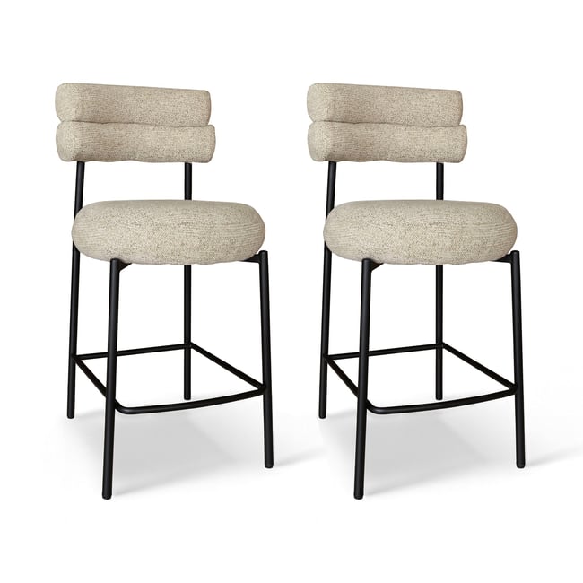 Lot de 2 chaises de bar en tissu tweed et structure métal, GINA Couleur beige <span itemprop=