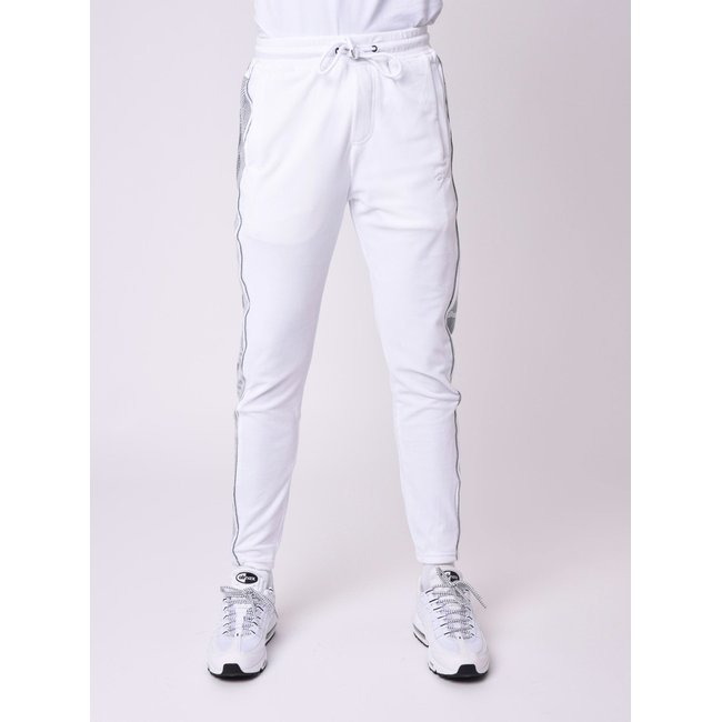 Pantalon de jogging  avec bande logo strass sur le côté blanc <span itemprop=