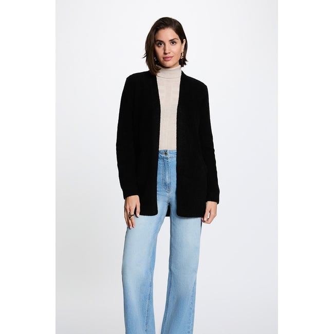 Gilet long col V noir <span itemprop=