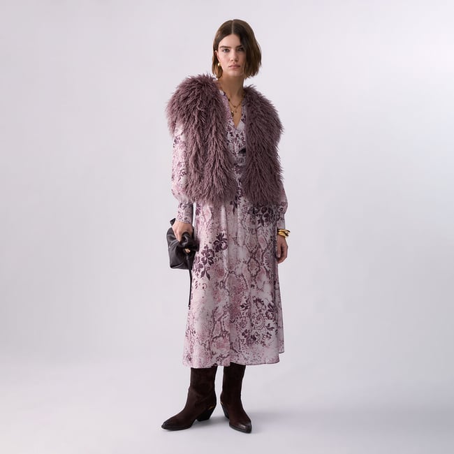 Robe midi en twill imprimé rose <span itemprop=