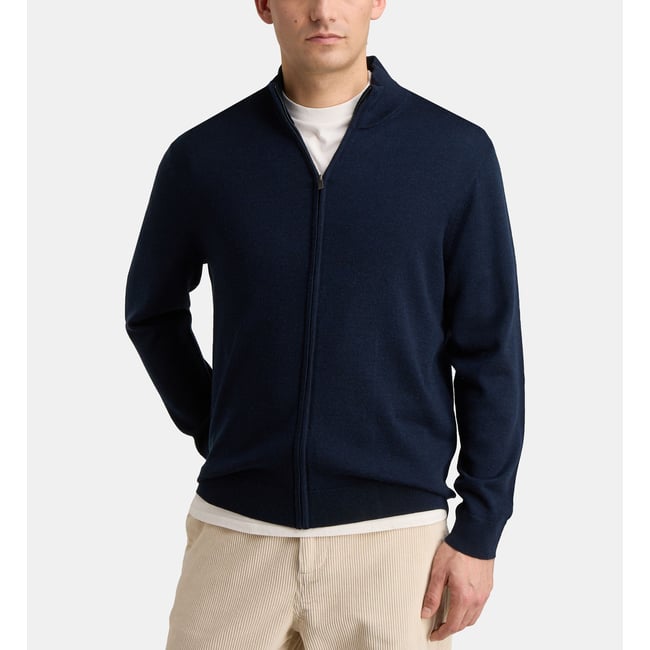 Gilet terigil en laine mérinos bleu marine <span itemprop=