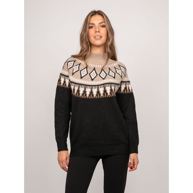 Pull Jacquard Col Montant Et Motif Norvégien Katana - DONA LISA