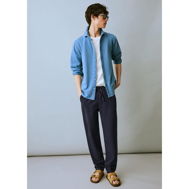 Pantalon jogging lin coton bleu marine <span itemprop=
