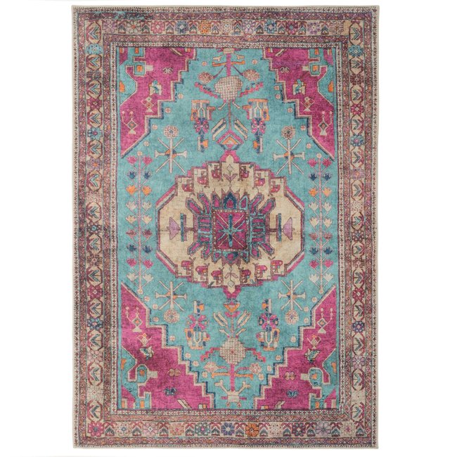 Tapis traditonnel, effet délavé, lavable CLARISSA Couleur bleu <span itemprop=