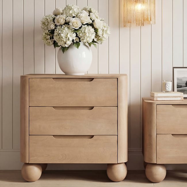 Shiro Ball Feet 3-Drawer Mango Wood Chest, light wood, ÉDITÉ