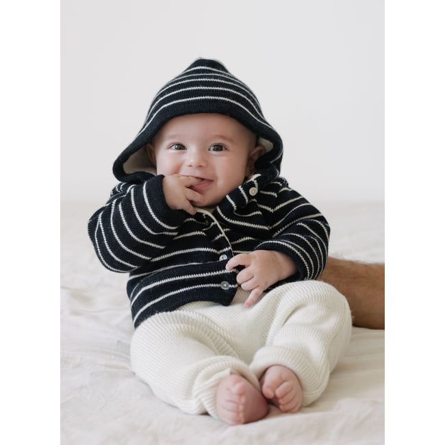 Manteau bébé Petits Marins ecru rayé marine <span itemprop=