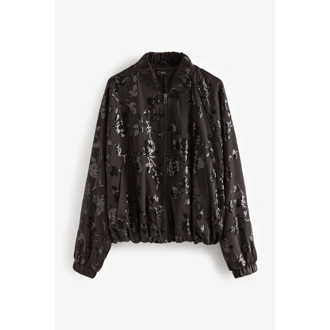 Blouson aviateur à sequins et fleurs noir <span itemprop=