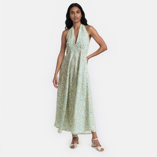 Robe longue sans manches imprimé floral imprimé fleurs multicolore <span itemprop=