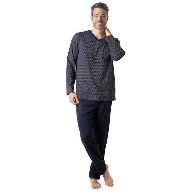Pyjama avec col V bleu marine <span itemprop=