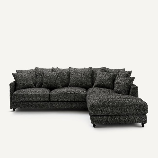 Canapé d'angle convertible, en bouclette, LAZARE noir <span itemprop=