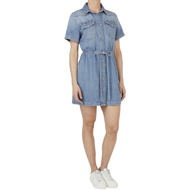 Vestido vaquero, manga corta denim <span itemprop=