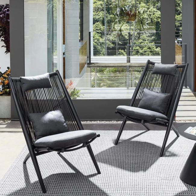 Chiliennes de jardin lounge design en métal (lot de 2) - BELLE ILE noir <span itemprop=