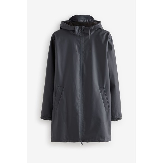 Veste imperméable à capuche effet caoutchouté bleu marine <span itemprop=