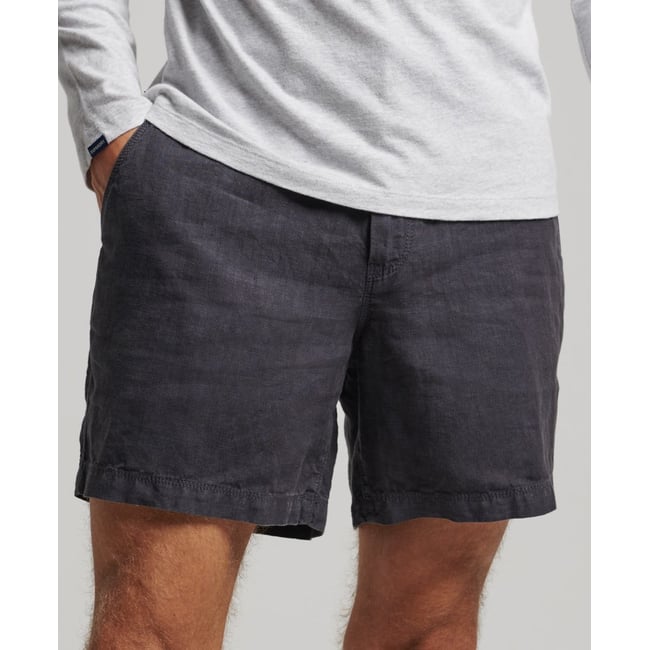 Short en lin surteint graphite bleu <span itemprop=
