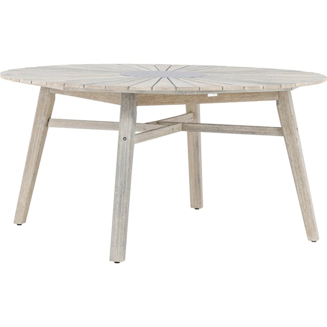 Table de jardin ronde bois collection RIVES bois blanchi et gris béton <span itemprop=
