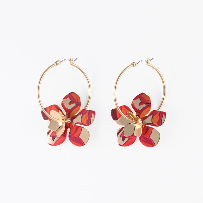 Créoles fleurs Balagane imprimé feuille bordeaux <span itemprop=