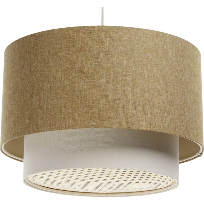 Suspension ronde en tissu avec diffuseur rotin Boho Elegant Couleur beige crème avec rotin naturel <span itemprop=