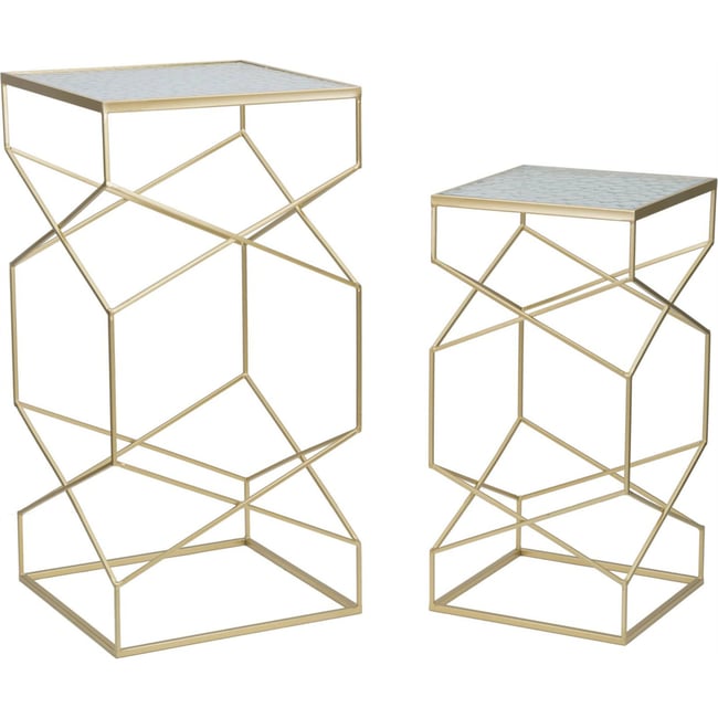 Duo de tables hautes en fer et verre GLAM Couleur doré et verre transparent <span itemprop=