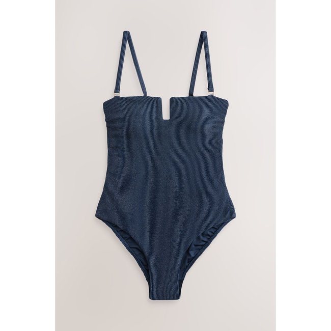 Maillot de bain bandeau ventre plat paillettes bleu marine <span itemprop=