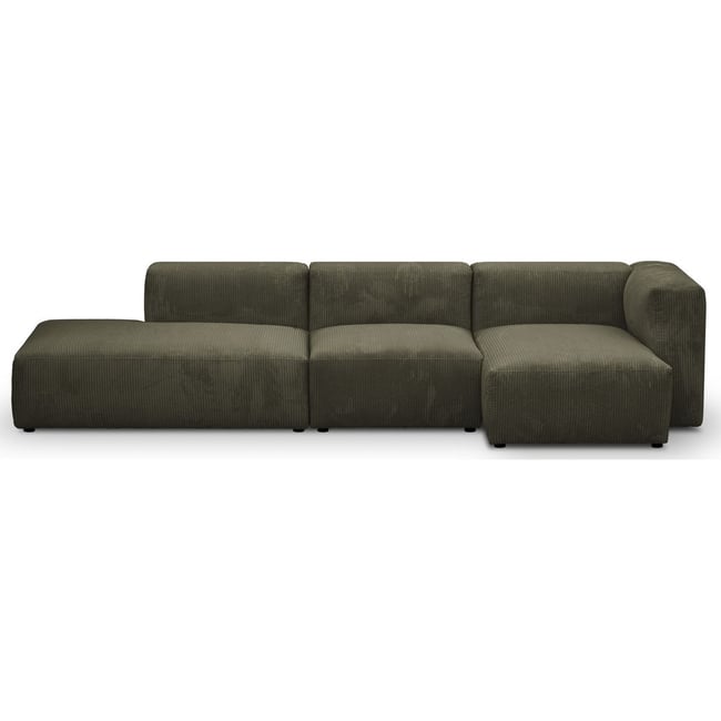 Canapé d'angle à droite modulable 5 places en velours côtelé - MODULO Couleur vert kaki <span itemprop=
