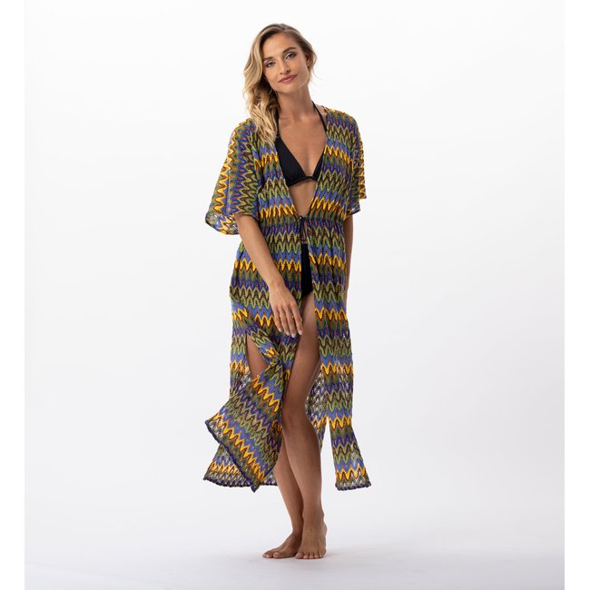 Kimono long en maille ajourée BAHIA 770 multicolore <span itemprop=