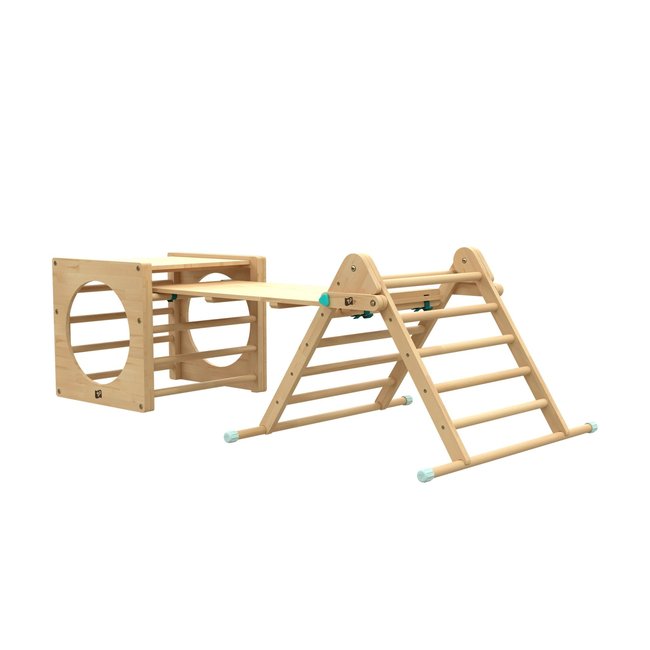 Cube d'escalade, triangle et toboggan marron <span itemprop=