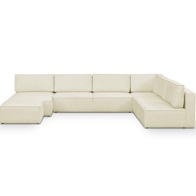Canapé d'angle droit convertible 10+1 places en tissu bouclé - HARPER MOD Couleur ecru <span itemprop=