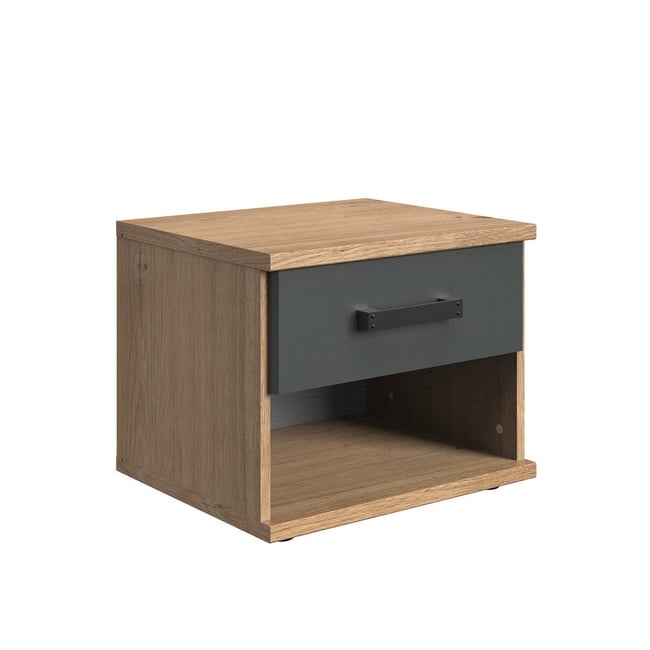 Chevet 1 tiroir décor chêne et graphite - L46 cm Couleur bois clair <span itemprop=