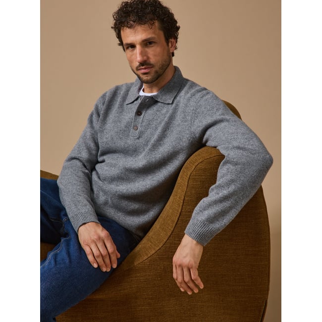 Pull col polo gris chine <span itemprop=