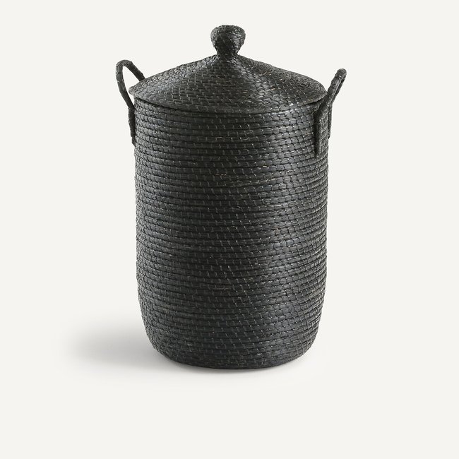 Panier à linge paille de riz tressée Honoka Couleur noir <span itemprop=