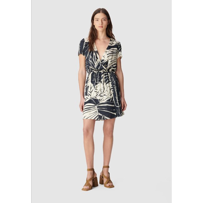 Robe imprimé maxi feuilles marine <span itemprop=