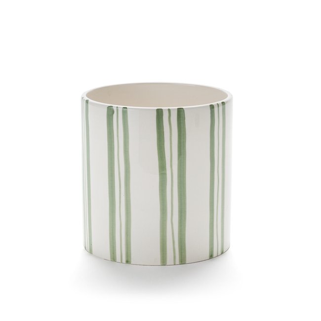 Cache-pot rayé en céramique Ø14 cm, Ario Couleur vert <span itemprop=