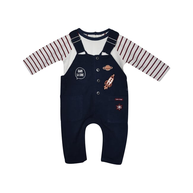 Tee shirt + salopette velours florentin bleu <span itemprop=