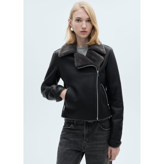Veste double face simili-cuir noir <span itemprop=