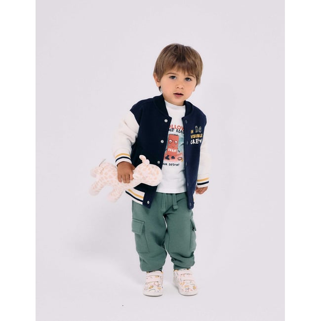 Blouson bomber en coton peigné avec imprimé bleu foncé <span itemprop=