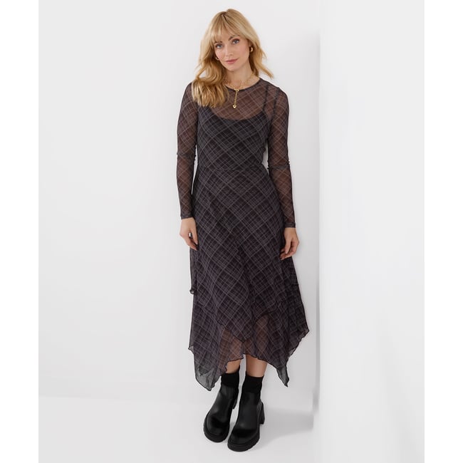 Robe en Mesh à Carreaux et Ourlet Plongeant Roxy gris <span itemprop=